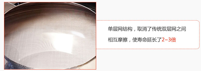 單層網(wǎng)結(jié)構(gòu)，取消了傳統(tǒng)雙層網(wǎng)之間相互摩擦，使壽命延長(zhǎng)了2~3倍