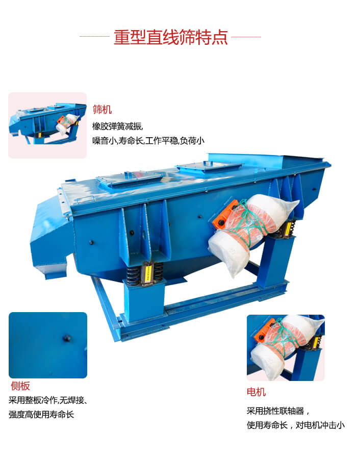 重型直線篩：篩機(jī)，側(cè)板，電機(jī)展示圖
