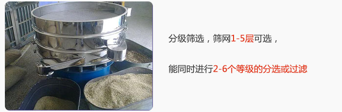 分級篩選，可篩1至5層篩網(wǎng)，能同時進行2至6個等級的分選或過濾