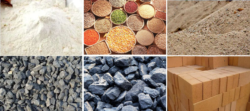 風(fēng)冷式直線振動(dòng)篩可篩分物料有：耐火材料，糧食，沙土，石子等。