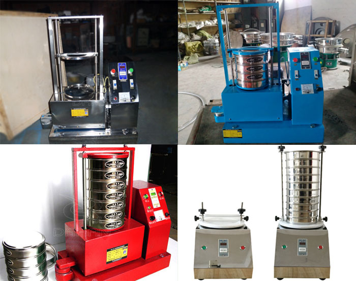 三種不同類型的試驗篩，區(qū)別控制臺在下部或在右側。材質(zhì)為不銹鋼和碳鋼兩種，碳鋼材質(zhì)做了噴漆有：紅色和藍色兩種。