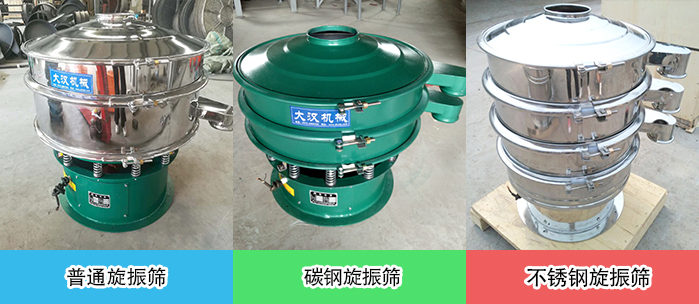 醫(yī)藥振動篩常見材質(zhì)展示：碳鋼＋不銹鋼，不銹鋼，碳鋼等材質(zhì)展示