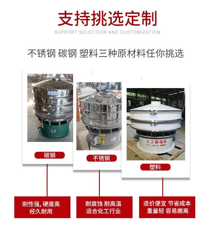 旋振篩可配置一到四層的篩網(wǎng)。旋振篩的篩分效率高，篩分精度高，篩分率高達96%。