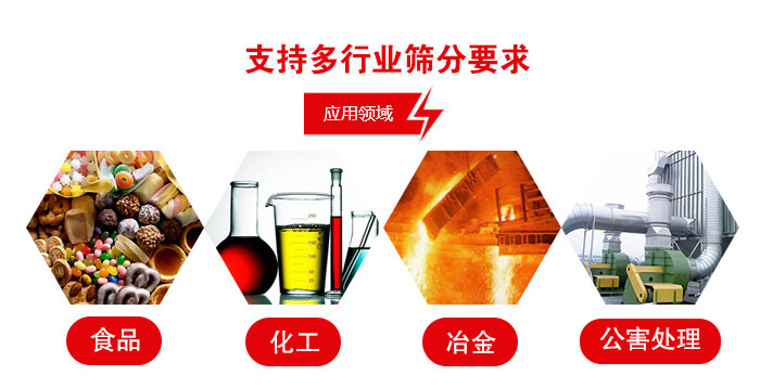 旋振篩適用的行業(yè)：食品行業(yè)，化工行業(yè)，冶金行業(yè)，公害處理等。
