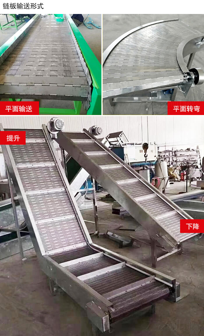 鏈板輸送機(jī)平面輸送，平面拐彎，提升等運(yùn)行現(xiàn)場(chǎng)圖片